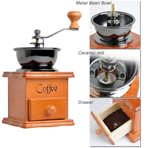 Manual Coffee Grinder Bean Grinders For Home Use Vintage Wooden Coffee Decor Retro Coffee Maker Hand Grinder Coffee Mill (Coffee mini)