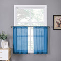 Short Sheer Tier Curtains Linen Textured Half Kitchen Curtain Sheers Light Filtering Rod Pocket Voile Small Curtain for Bathroom (25"W x 24"L (Pack of 2) / Classic Blue)