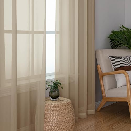 Taupe Sheer Curtains 90 Inches Long for Bedroom Living Room 2 Panels Set (Taupe / 42"W x 90"L (Pack of 2))