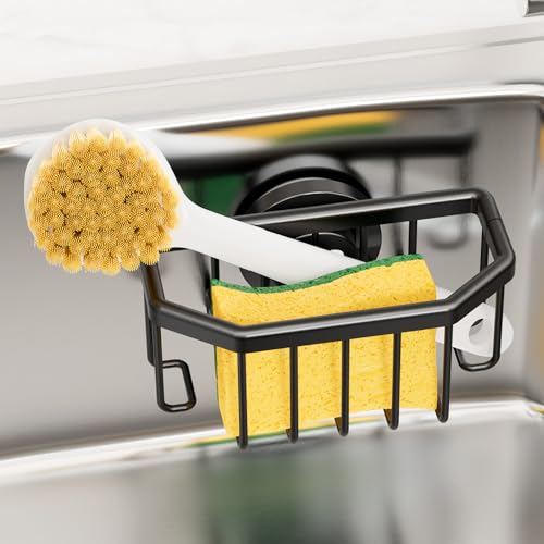 Sponge Holder for Kitchen Sink with Strong Suction Cup (6.1" x 3.5" / Black)