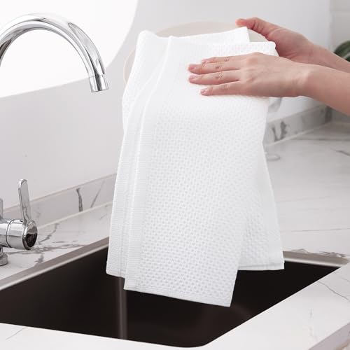 100% Cotton Oversized Waffle Weave Kitchen Towels 6 (White / 20 X 28 - 6 Pack)