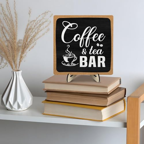 Coffee Bar Sign Plaque Decor (Black&Grown / 5.9 x 5.9 x 0.32 inches)