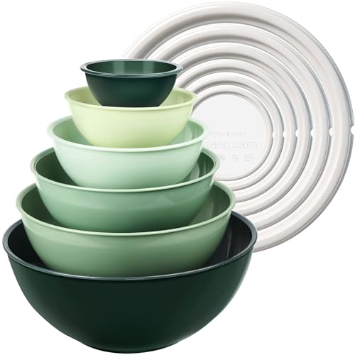 Plastic Mixing Bowls with Lids Set for Kitchen (Green)
