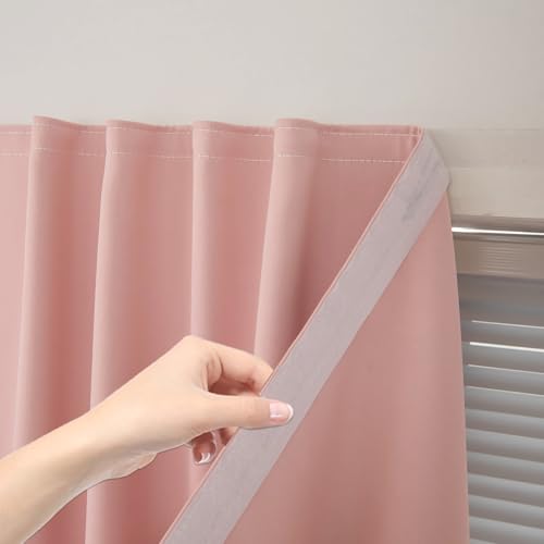 Instant Blackout Window Curtain with Reusable Adhesive (71"W x 72"L (Pack of 1) / Pink)