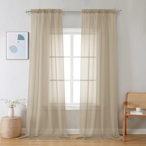 Sheer Taupe Curtains 90 inches Long 2 Panels (Taupe / 42"W x 90"L (Pack of 2))
