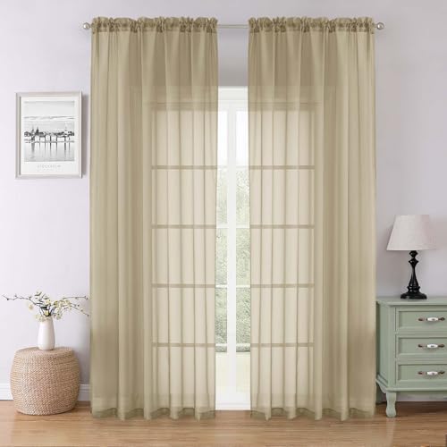 Taupe Sheer Curtains 90 Inches Long 2 Panels Set (Taupe / 59"W x 90"L (Pack of 2))
