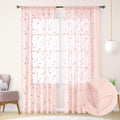 Blush Pink Sheer Curtains Leaf Embroidered (52"W x 96"L (Pack of 2) / Pink)