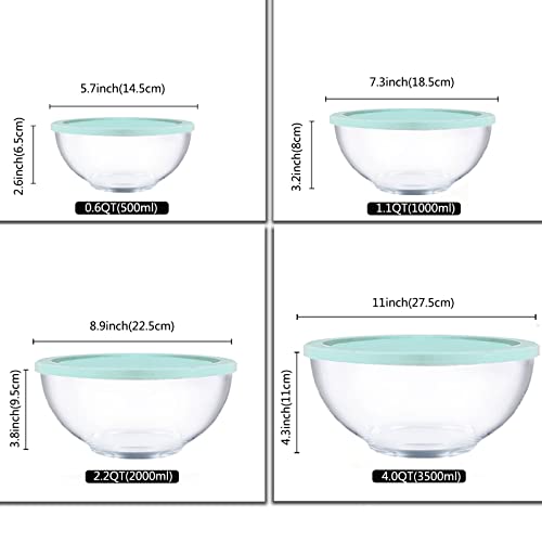Glass Mixing Bowl Set with Airtight Lids for Kitchen Baking Prepping (Set of 4 with Lids)