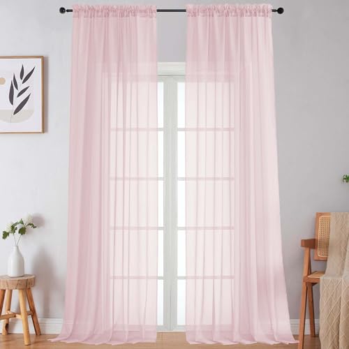 Extra Long Blush Sheer Curtains for Bedroom Living Room 108 Inches Long 2 Panels Set (Blush / 59"W x 108"L (Pack of 2))