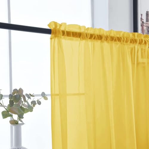 Basic Rod Pocket Sheer Voile Window Curtain Panels Yellow 1 Pair 2 Panels 26 Width 40 Inch Long for Kitchen Bedroom Children Living Room Yard（Yellow (Yellow / 26"W x 40"L (Pack of 2))