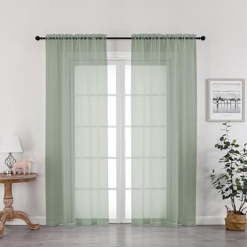 Sage Green Sheer Curtains 72 Inches Long 2 Panels Set (Sage Green / 42"W x 72"L (Pack of 2))