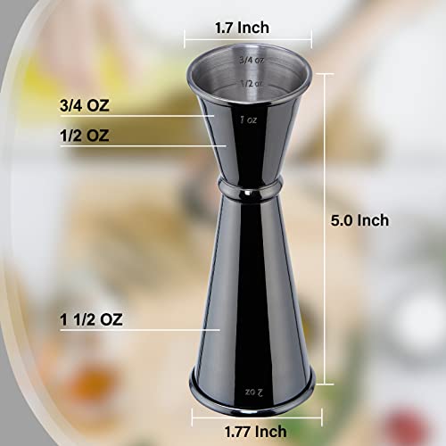 Double Cocktail Jigger for Bartending (Rolled Edge-1oz/2oz-1PC / Black)