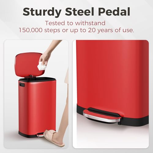 Kitchen Trash Can with Lid 13 Gal Stainless Steel Pedal Garbage Can (Scarlet Red / 13 gallons)