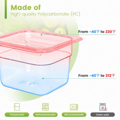 6 Pack NSF Polycarbonate Food Pans with Lids (6 PCS / 4'' Deep)