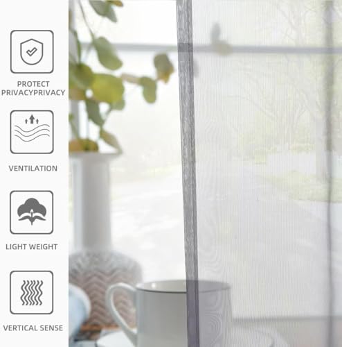 Solid Sheer Rod Pocket Curtain Voile Draperies 2 Panels White Beige Black Ivory Grey 26 Inch Width 30 Inch Long 1 Pair for Kitchen Bedroom Children Living Room Yard (Grey / 26"W x 30"L (Pack of 2))