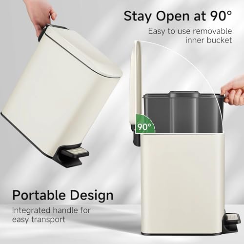 Small Bathroom Trash Can with Lid (Cream)