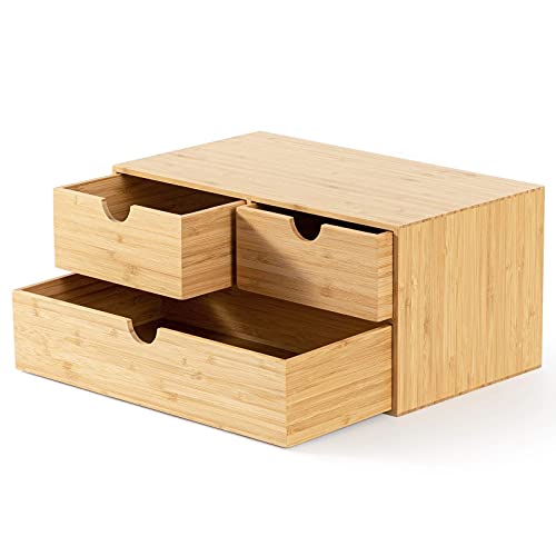 Bamboo Desk Organizer with Drawers (3 Drawers-up down)
