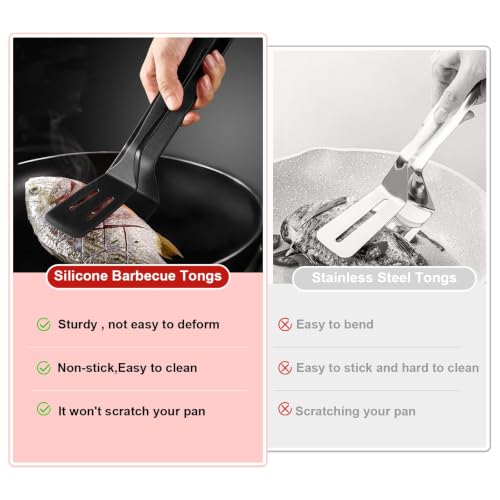 3 Pack Silicone Slotted Spatula Set BBQ Clamp for Grilling (3 Pack Black)