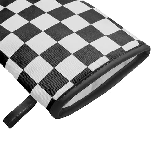 Checkered Mini Oven Mitts Heat Resistant (Black and White)