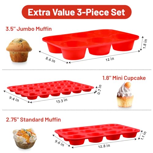 Silicone Muffin Pan Set (Regular & Mini & Jumbo)