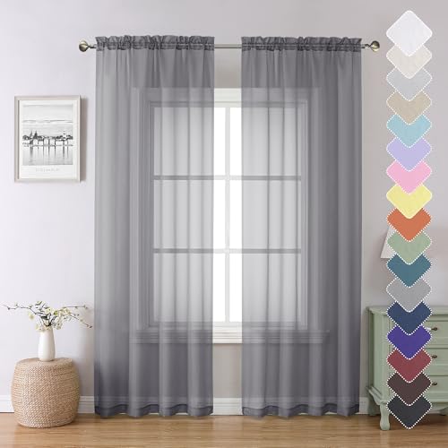 Charcoal Grey Sheer Curtains 84 Inch Long for Living Room 2 Panels (Charcoal Grey / 40"W x 84"L (Pack of 2))