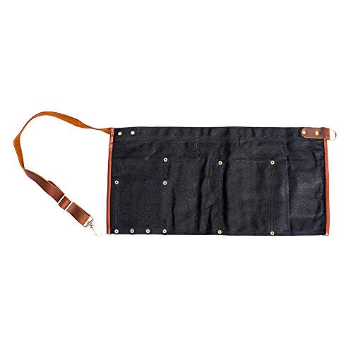 Waterproof Waxed Canvas Tool Apron With the Adjustable Genuine Leather Belt (Black)
