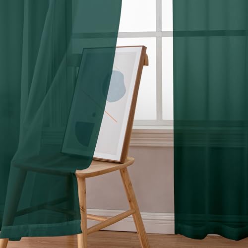Hunter Green Sheer Curtains 72 Inches Long 2 Panels for Living Room (Hunter Green / 42"W x 72"L (Pack of 2))