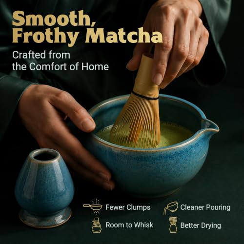 Set | 5-Piece Japanese Matcha Whisk Kit with Ceremonial Ceramic Bowl, Bamboo Whisk, Stainless Sifter, Bamboo Scoop & Holder | Premium Matcha Tea Set Gift for Beginners & Enthusiasts