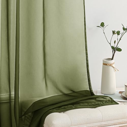 Olive Green Sheer Curtains 54 X 96 Inches (Olive Green / 54"W x 96"L (Pack of 2))