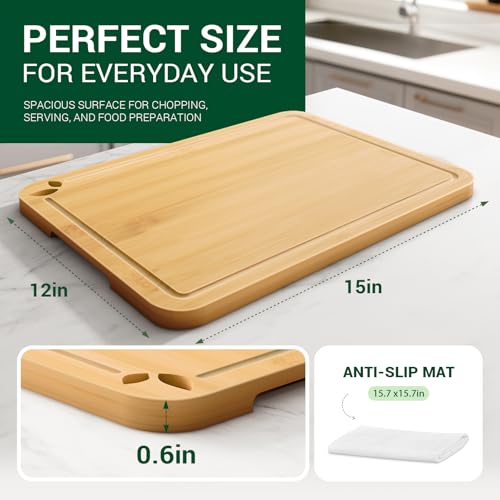 Bamboo Cutting Boards for Kitchen (Natural / 15"L x 12"W)