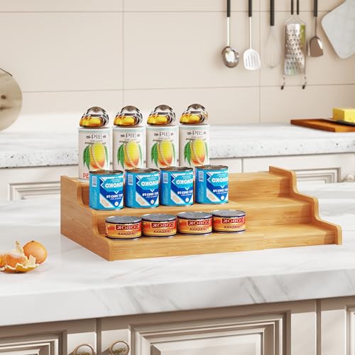Expandable Bamboo Can Rack Organizer for Pantry (12.4"-24"W × 10.8"D × 4.5"H / Bamboo)