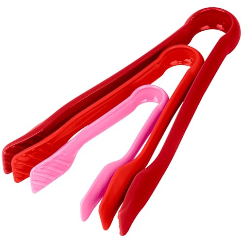 3 Piece Plastic Tong Set (Dark Red, Red, Pink)