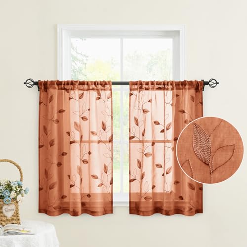 Fall Burnt Orange Kitchen Tier Curtains (30"W x 24"L (Pack of 2) / Burnt Orange)