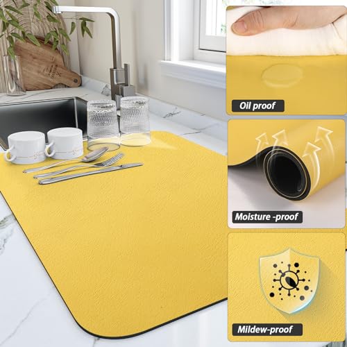Dish Drying Mat for Kitchen Counter (Yellow / 16" x 18")