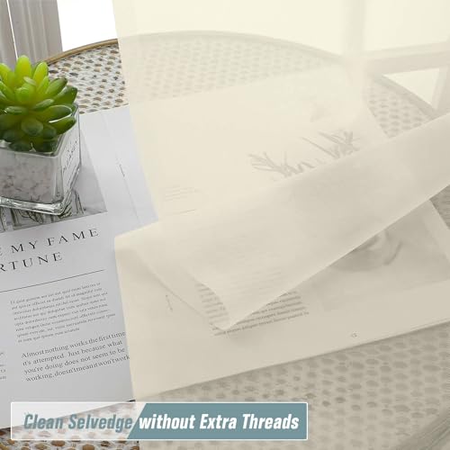 Extra Wide Cream Sheer Curtains for Windows 108 inches Long (59"W x 108"L (Pack of 2) / Cream)