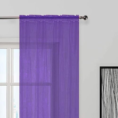Sheer Voile Window Treatment Rod Pocket Curtain Panels for Kitchen Bedroom Living Room Drapes Sunlight Filtering Privacy Semi Home Decor Assorted (Purple / 52"W x 108"L (Pack of 2))