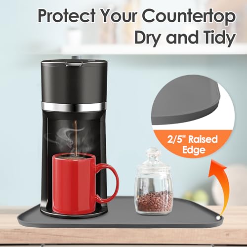 Silicone Coffee Maker Mat with Lip for Countertops (Grey / 24'' x 16'')