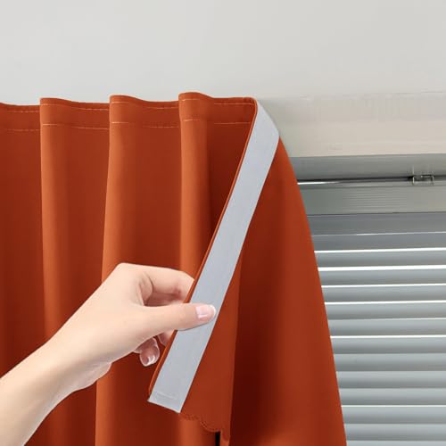 Instant Blackout Window Curtain with Reusable Adhesive (71"W x 72"L (Pack of 1) / Orange)