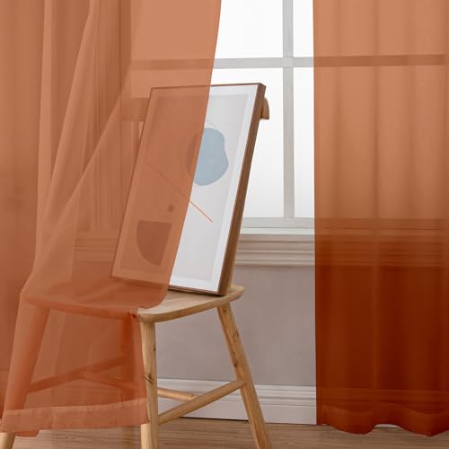 Sheer Orange Curtains 90 inches Long 2 Panels (Orange / 42"W x 90"L (Pack of 2))