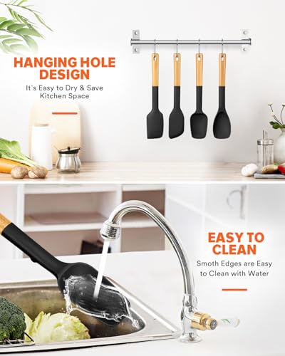 Silicone Spatula Spoon Set for Nonstick Cookwares (Black)