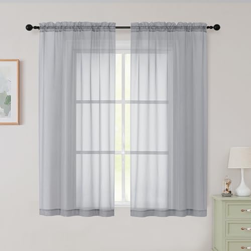 Sheer Light Grey Curtains for Bedroom Living Room 54 Inch Length 2 Panels Set (Light Grey / 42"W x 54"L (Pack of 2))
