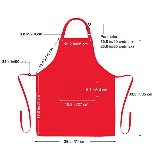 2 Pack 100% Cotton Aprons with 2 Pockets Cooking Chef Kitchen Adjustable Bib Apron for Women Men (Red)