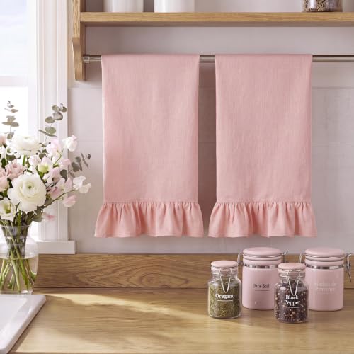 2 Pcs Light Pink Kitchen Towels Retro Towels Cotton Ruffled (Light Pink / Retro)