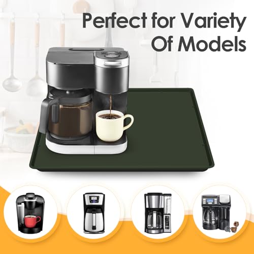 Silicone Coffee Maker Mat with Lip for Countertops (Dark Olive / 19.7'' x 15'')