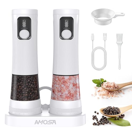 Electric Salt and Pepper Grinder Set (White)
