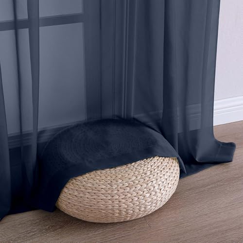 Navy Blue Sheer Curtains 63 Inches Long 2 Panels (Navy Blue / 59"W x 63"L (Pack of 2))
