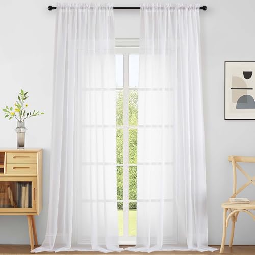 Extra Wide White Sheer Curtains 120 Inches Long (59"W x 120"L (Pack of 2) / White)