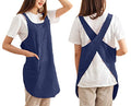 Cotton Cross Back Aprons Solid Color Cooking Kitchen Garden Smock for Women Girls with Pockets (Navy Blue / 37W x 32L)