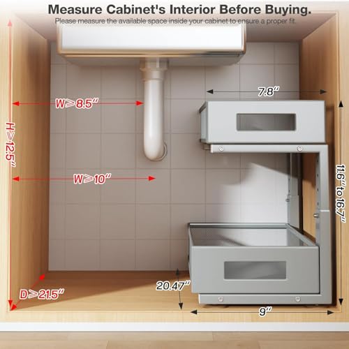 2 Packs 21IN Depth Under Sink Organizer (Gun Gray / 2 Pack-21"Dx11.6"-16.7" H)
