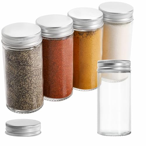 30 Pack Round Spice Bottles Jars with Silver Lids